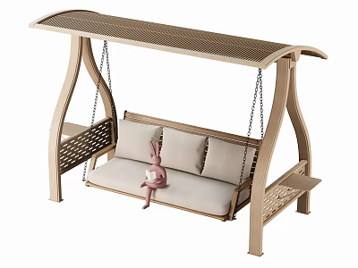 Outdoor Light Wooden Swing Chair With Canopy And Soft Seat Cushions 3d model