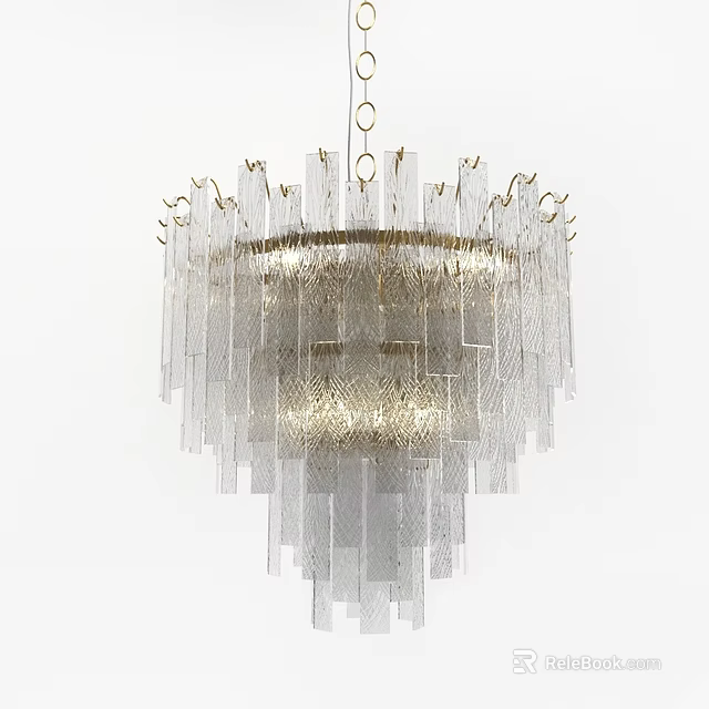 Modern Elegant Chandelier With Transparent Glass Pieces And Gold Metal Frame For Interior Decoration 3d model 