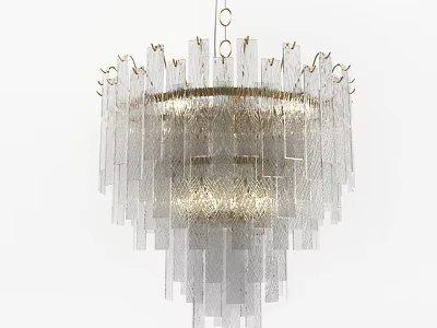 Modern Elegant Chandelier With Transparent Glass Pieces And Gold Metal Frame For Interior Decoration 3d model