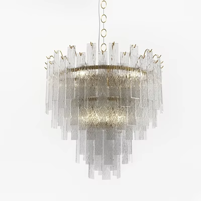 Modern Elegant Chandelier With Transparent Glass Pieces And Gold Metal Frame For Interior Decoration 3d model