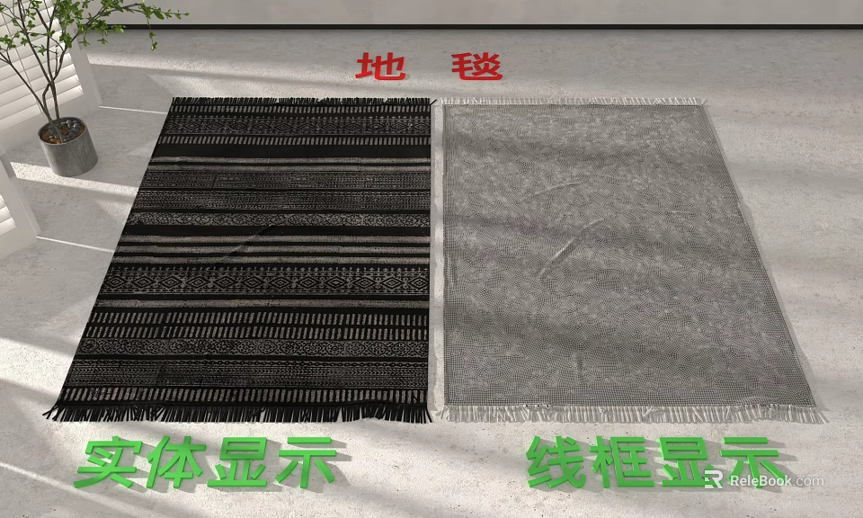 Floor With Two Different Carpets In Solid And Wireframe Displays 3d model 