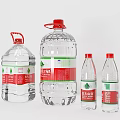 Natural Drinking Water in Transparent Bottles with Red and Green Brand Labels of Various Sizes