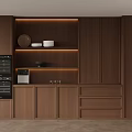 Modern Wooden Kitchen Interior With Built-in Oven Shelves Lighting And Dishes