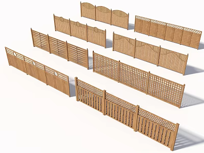 Different Styles Of Wooden Garden Fences With Decorative Patterns And Designs 3d model