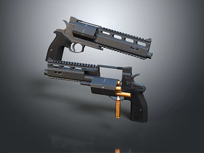 Tactical Black Pistols With Ammunition And Detailed Metal Design Structure 3d model