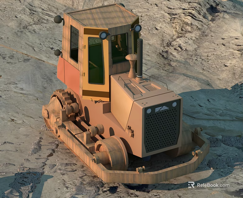 Utility Vehicle Bulldozer Equipped with Tracks and Front Blade Operating in Sandy Construction Site Terrain 3d model 