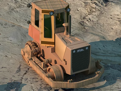 Utility Vehicle Bulldozer Equipped with Tracks and Front Blade Operating in Sandy Construction Site Terrain 3d model