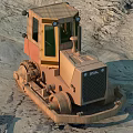 Utility Vehicle Bulldozer Equipped with Tracks and Front Blade Operating in Sandy Construction Site Terrain