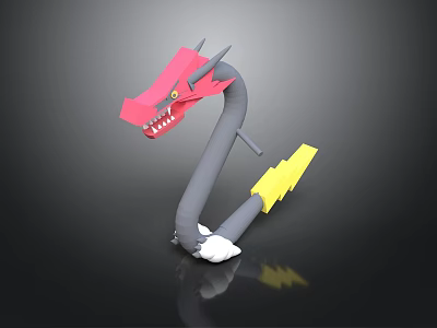 3D Dragon Model Featuring Pink Head Sharp Teeth Gray Body Yellow Lightning Tail White Claws 3d model