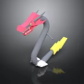 3D Dragon Model Featuring Pink Head Sharp Teeth Gray Body Yellow Lightning Tail White Claws