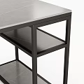 Modern Desk With Gray Marble Top And Black Metal Frame Lower Shelf