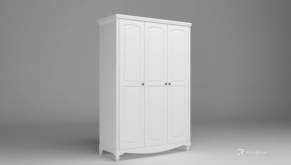 White Modern Wardrobe With Three Door Design And Elegant Cabinet Legs 3d model 