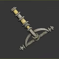 Ancient Handcrafted Weapon With Metallic Structure Golden Accents And Coiled Curved Design