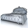 Ornate Classic Double Bed With Gold Carved Headboard And Upholstered Footboard White Bedding Beige Pillows