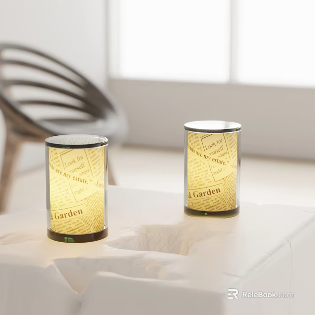 Modern Cylindrical Table Lamps Featuring Garden Text Design On White Table 3d model 