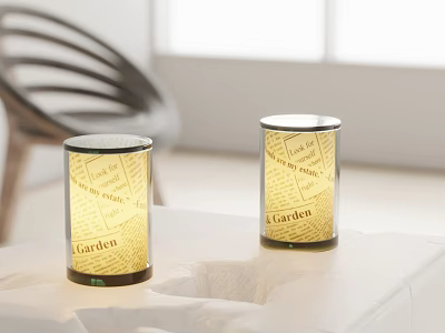 Modern Cylindrical Table Lamps Featuring Garden Text Design On White Table 3d model