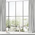 Large Floor-to-Ceiling Windows With Gray Curtains And Green Trees Outside Scenic View
