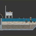 Model Boat Blue And White Hull With Deck Railing Orange Buoys And Small Cabin Design