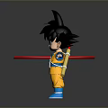3D Model Of Anime Character Goku In Yellow Outfit With Blue Shoes And Red Staff