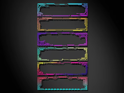 Colorful Lines Form Rectangular Frames On Black Background With Different Futuristic Tech Designs 3d model