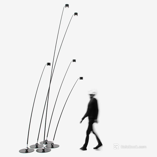 Abstract Floor Lamp with Curved Lines Modern Design and Walking Person Silhouette 3d model 