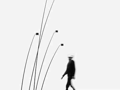Abstract Floor Lamp with Curved Lines Modern Design and Walking Person Silhouette 3d model
