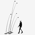Abstract Floor Lamp with Curved Lines Modern Design and Walking Person Silhouette
