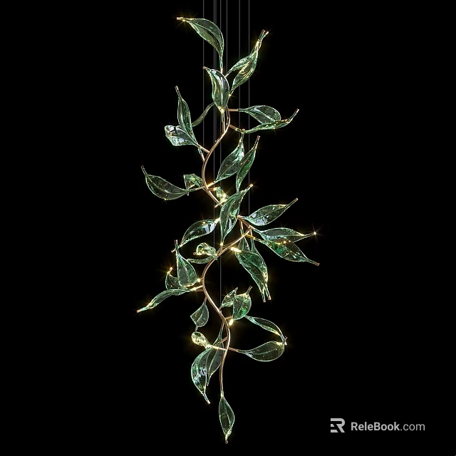 Elegant Modern Glass Leaf Chandelier With Decorative Lighting And Stylish Design 3d model 