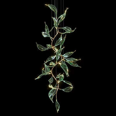 Light Luxury Chandelier Restaurant High Hotel Duplex Residence Banquet Hall Stairs Living Room Art Leaf Glass Chandelier 3d model