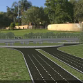 Modern Layered Bridge Over River Connecting Roads With Green Grass And Trees In Natural Landscape
