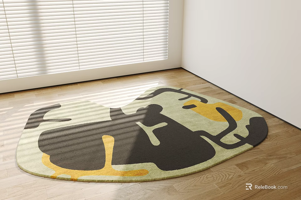Abstract Shaped Rug In Modern Room With Wooden Floor 3d model 