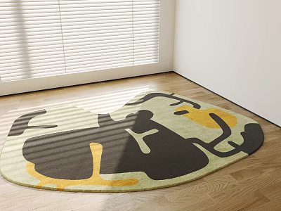 Abstract Shaped Rug In Modern Room With Wooden Floor 3d model