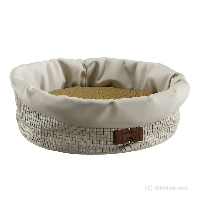 Comfortable Pet Bed With Light Gray Woven Exterior And Brown Cushion 3d model 