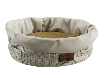 Comfortable Pet Bed With Light Gray Woven Exterior And Brown Cushion 3d model