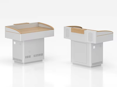 Two Modern Functional Desks With Wooden Top And Ventilated White Base Design 3d model