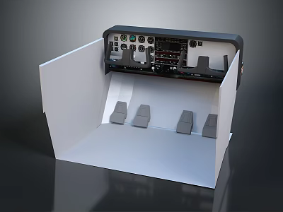 Detailed Control Panel Console With Multiple Buttons Knobs And Four Pedals 3d model