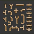 Modern Copper Lighting Fixture Combination With Various Shapes Arranged On Dark Reflective Background