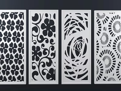 Modern Decorative Room Divider Panels With Intricate Laser Cut Floral Patterns 3d model