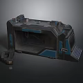 Sci Fi Mechanical Structure With Black Blue Metallic Control Panel And Hatch Door