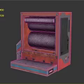 Red Industrial Machine Structure With Black Rollers Metal Platform And Control Panel
