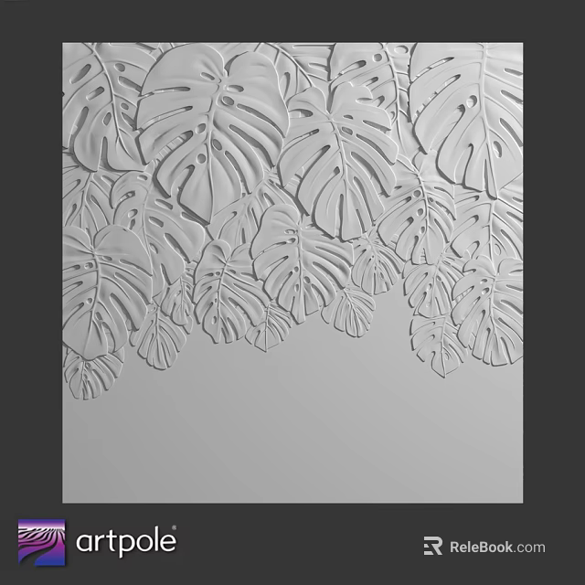 Modern Decorative Wall Featuring 3D Monstera Leaf Relief Pattern Design 3d model 