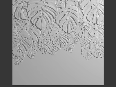 Modern Decorative Wall Featuring 3D Monstera Leaf Relief Pattern Design 3d model