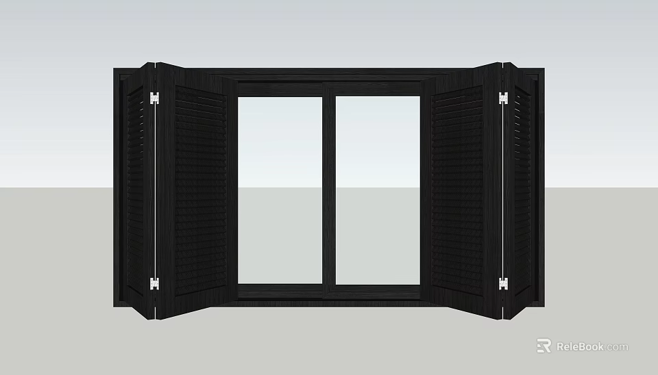 Black Window Shutters With Double Panel Design For Home Interior Style 3d model