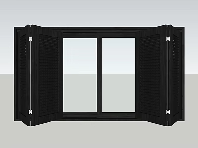 Black Window Shutters With Double Panel Design For Home Interior Style 3d model