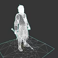 Medieval Game and Movie Character in Detailed Outfit Holding Red Sword on Bloodstained Ground