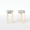 Two Wooden High Stools With Gray Cushions On White Background Setting