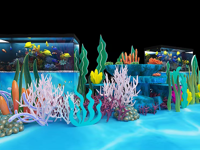Vibrant Underwater Aquarium Scene With Colorful Corals Seaweed And Tropical Fish 3d model