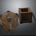 Pair of Vintage Wooden Crates with Metal Corners Open Lid and Labels