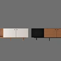 Modern TV Stand With Wooden And White Cabinet Doors Open Shelves And Golden Legs