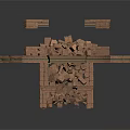 Detailed Crumbling Brick Building Structure With Collapsing Walls And Scattered Debris